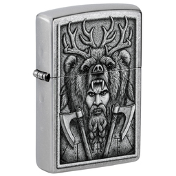 Зажигалка ZIPPO Варвар с покрытием поцарапанный хром | Barbarian Design Street Chrome, латунь/сталь, серебристая, 38x13x57 мм