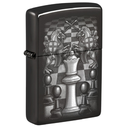 Зажигалка ZIPPO Шахматы с черным глянцевым покрытием | Chess Design High Polish Black, латунь/сталь, черная, 38x13x57 мм