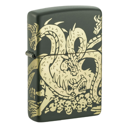 Зажигалка ZIPPO Дракон с зеленым матовым покрытием | Dragon Design Green Matte, латунь/сталь, зеленая, матовая, 38x13x57 мм