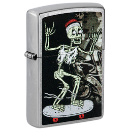 Зажигалка ZIPPO Скейтборд с покрытием поцарапанный хром | Skateboard Design Street Chrome, латунь/сталь, серебристая, 38x13x57 мм