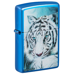 Зажигалка ZIPPO Белый тигр с глянцевым синим покрытием | White Tiger High Polish Blue, латунь/сталь, синяя, глянцевая, 38x13x57 мм