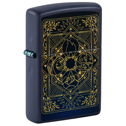Зажигалка ZIPPO Элементы стихий с темно-синем матовым покрытием | Elements Design Navy Matte, латунь/сталь, синяя, матовая, 38x13x57 мм