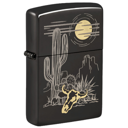 Зажигалка ZIPPO Дикий запад с черным глянцевым покрытием | Western High Polish Black, латунь/сталь, черная, глянцевая, 38x13x57 мм