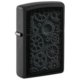 Зажигалка ZIPPO В стиле стимпанк с черным матовым покрытием | Steampunk Design Black Matte, латунь/сталь, черная, матовая, 38x13x57 мм