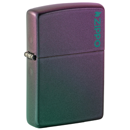 Зажигалка ZIPPO Логотип с зелено-фиолетовым покрытием | Logo Iridescent, латунь/сталь, фиолетовая, матовая, 38x13x57 мм