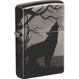 Зажигалка ZIPPO Волки с покрытием черный лед | Wolves Design Black Ice®, латунь/сталь, чёрная, глянцевая, 38x13x57 мм