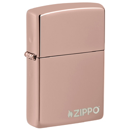 Зажигалка ZIPPO Логотип с глянцевым покрытием розовое золото | Logo High Polish Rose Gold, латунь/сталь, розовое золото, глянцевая, 38x13x57 мм