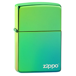 Зажигалка ZIPPO Logo с покрытием High Polish Teal, латунь/сталь, зелёная, глянцевая, 38x13x57 мм