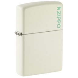 Зажигалка ZIPPO Логотип с покрытием, светящимся в темноте зеленым | Logo Glow In The Dark, латунь/сталь, белая, матовая, 38x13x57мм