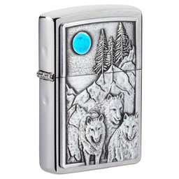 Зажигалка ZIPPO Волки с покрытием матовый хром | Wolf Design Brushed Chrome, латунь/сталь, серебристая, 38x13x57 мм