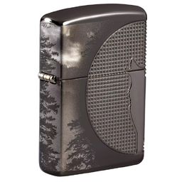 Зажигалка ZIPPO Armor™ Волк с глянцевым покрытием Черный лед | Wolf High Polish Black Ice®, латунь/сталь, чёрная, 38x13x57 мм