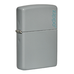 Зажигалка ZIPPO Логотип со светло-серым покрытием | Logo Flat Grey, латунь/сталь, серая, глянцевая, 38x13x57 мм
