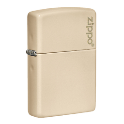 Зажигалка ZIPPO Логотип со светло-песочным покрытием | Logo Flat Sand, латунь/сталь, бежевая, глянцевая, 38x13x57 мм