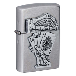 Зажигалка ZIPPO Рука мертвеца с покрытием поцарапанный хром | Dead Mans Hand Street Chrome, латунь/сталь, серебристая, 38x13x57 мм