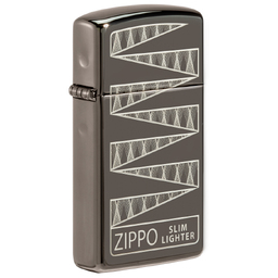 Зажигалка ZIPPO узкая в честь 65-летия с покрытием черный лед | Slim® 65th Anniversary Black Ice®, латунь/сталь, чёрная, 29x10x60 мм