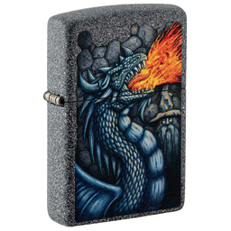 Зажигалка ZIPPO Свирепый дракон с каменным покрытием | Fiery Dragon Iron Stone, латунь/сталь, серая, матовая, 38x13x57 мм
