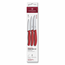 Набор из 3 ножей VICTORINOX Швейцарская классика | Swiss Classic: нож для овощей 8 см, нож для овощей 10 см, столовый нож 11 см, красная ручка