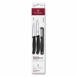 Набор из 3 ножей для овощей VICTORINOX: нож 8 см, нож 10 см, овощечистка, чёрная рукоять