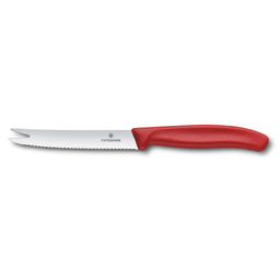 Нож для сыра и колбасы VICTORINOX SwissClassic, лезвие 11 см с волнистой кромкой, красный