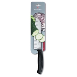 Нож сантоку VICTORINOX SwissClassic, рифлёное лезвие 17 см, чёрный, в картонном блистере