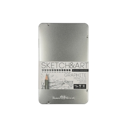 Набор чернографитовых карандашей  "Sketch & Art" ,12 шт. b-14b,  металлическая коробка с ложементом