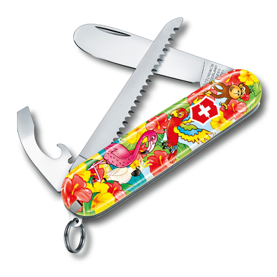 Набор для детей VICTORINOX "Попугай": перочинный нож 84 мм, шнурок на шею, книга-раскраска, красный