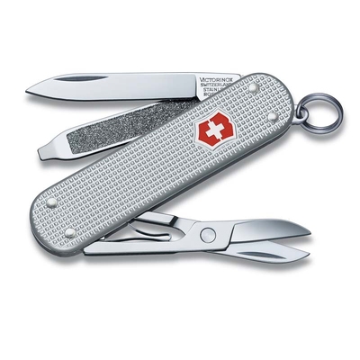 Нож-брелок VICTORINOX Classic Alox, 58 мм, 5 функций, алюминиевая рукоять, серебристый