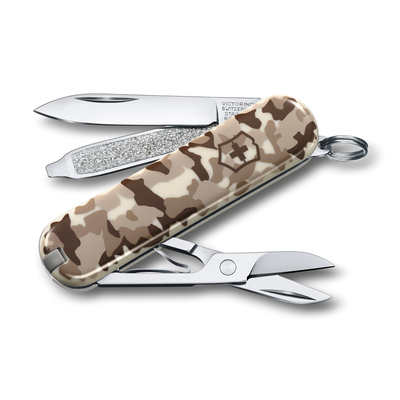 Нож-брелок VICTORINOX Classic SD "Desert Camouflage", 58 мм, 7 функций, бежевый камуфляж