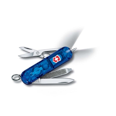 Нож-брелок VICTORINOX Signature Lite, 58 мм, 7 функций, полупрозрачный синий