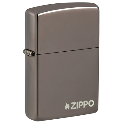 Зажигалка ZIPPO Логотип с покрытием черный лед | Logo Black Ice®, латунь/сталь, чёрная, глянцевая, 38x13x57 мм