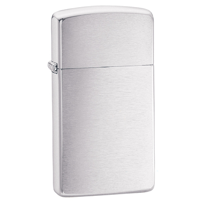 Зажигалка ZIPPO узкая с покрытием матовый хром | Slim® Brushed Chrome, латунь/сталь, серебристая, матовая, 29x10x60 мм