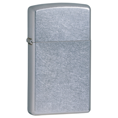 Зажигалка ZIPPO узкая с покрытием поцарапанный хром | Slim® Street Chrome, латунь/сталь, серебристая, матовая, 29x10x60 мм