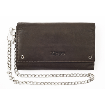 Бумажник байкера ZIPPO, цвет "мокко", натуральная кожа, 17x3,5x11 см