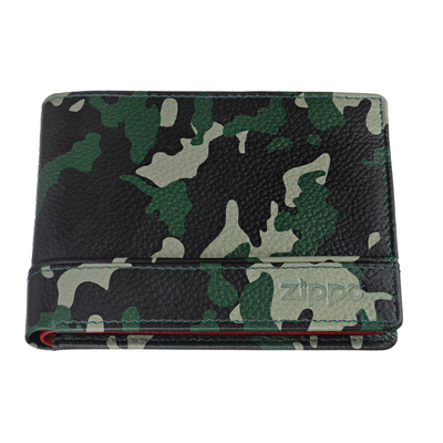 Портмоне ZIPPO, зелёно-чёрный камуфляж, натуральная кожа, 11,2×2×8,2 см