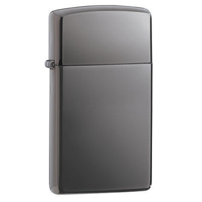 Зажигалка ZIPPO узкая с покрытием черный лед | Slim® Black Ice®, латунь/сталь, чёрная, глянцевая, 29x10x60 мм