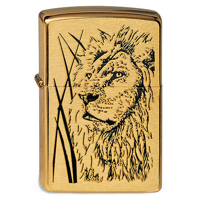 Зажигалка ZIPPO Гордый лев с покрытием матовая латунь | Proud Lion Brushed Brass, латунь/сталь, золотистая, 38x13x57 мм