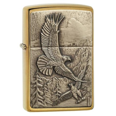 Зажигалка ZIPPO Парящие орлы с покрытием матовая латунь | Soaring Eagles Brushed Brass, латунь/сталь, золотистая, матовая, 38x13x57 мм