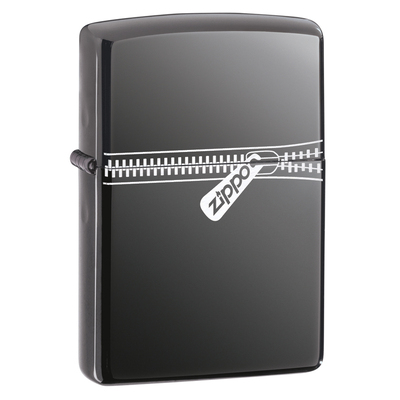 Зажигалка ZIPPO Застежка-молния с покрытием черный лед | Puller Black Ice ®, латунь/сталь, чёрная, глянцевая, 38x13x57 мм