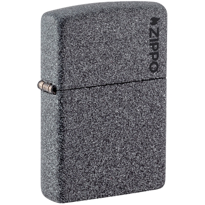 Зажигалка ZIPPO Логотип с каменным покрытием | Logo Iron Stone, латунь/сталь, серая, матовая, 38x13x57 мм
