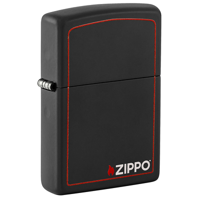 Зажигалка ZIPPO с фирменным логотипом и красной окантовкой с черным матовым покрытием | Black Matte, латунь/сталь, чёрная, матовая, 38x13x57 мм