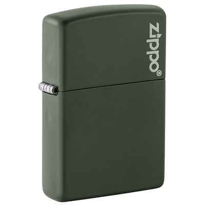Зажигалка ZIPPO Логотип с зеленым матовым покрытием | Logo Green Matte, латунь с порошковым покрытием, зеленая, матовая, 38x13x57 мм