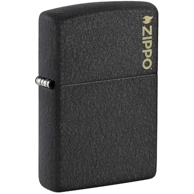 Зажигалка ZIPPO Логотип с черным покрытием с кракелюром | Logo Black Crackle™, латунь/сталь, чёрная, матовая, 38x13x57 мм