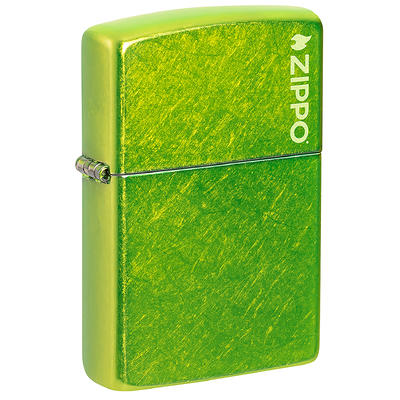 Зажигалка ZIPPO Логотип с кислотным зеленым покрытием | Logo Lurid, латунь/сталь, зеленая, глянцевая, 38x13x57 мм