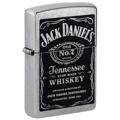 Зажигалка ZIPPO Джек Дэниэлс с покрытием поцарапанный хром | Jack Daniels® Street Chrome, латунь/сталь, серебристая, 38x13x57мм