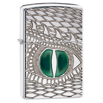 Зажигалка ZIPPO Armor™ Глаз дракона с покрытием Глянцевый хром | Dragon Eye High Polish Chrome, латунь/сталь, серебристая, 38x13x57 мм