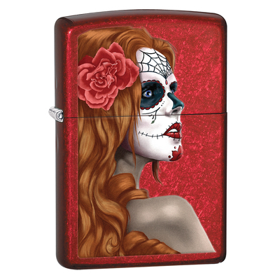 Зажигалка ZIPPO День мертвых с покрытием Красное карамелизированное яблоко | Day of Dead Candy Apple Red™, латунь/сталь,красная,глянцевая, 38x13x57мм