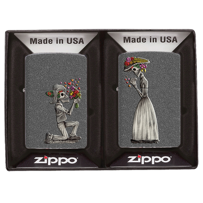 Набор ZIPPO Влюбленные зомби из двух зажигалок с каменным покрытием | Couple Iron Stone, серые, матовые