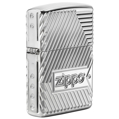 Зажигалка ZIPPO Armor® Заклепки с покрытием Глянцевый хром | Bolts Design High Polish Chrome, латунь/сталь, серебристая, 38x13x57 мм