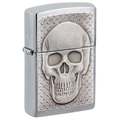Зажигалка ZIPPO Череп с покрытием матовый хром | Skull Design Brushed Chrome, латунь/сталь, серебристая, 38x13x57 мм