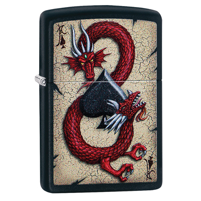 Зажигалка ZIPPO Dragon Ace с покрытием Black Matte, латунь/сталь, чёрная, матовая, 38x13x57 мм